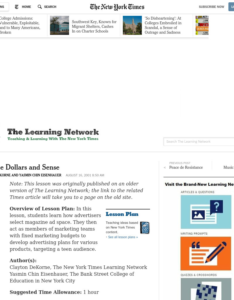 Magazine Dollars and Sense Lesson Plan