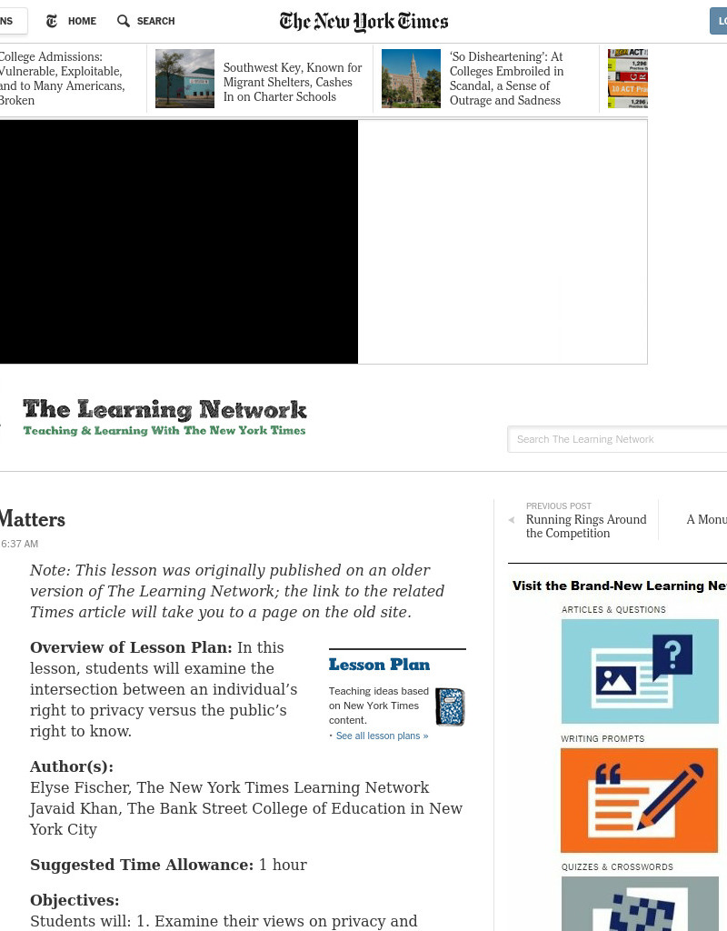 Private Matters Lesson Plan