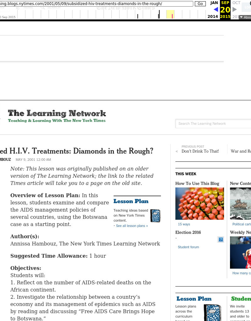 Subsidized H.I.V. Treatments: Diamonds in the Rough? Lesson Plan