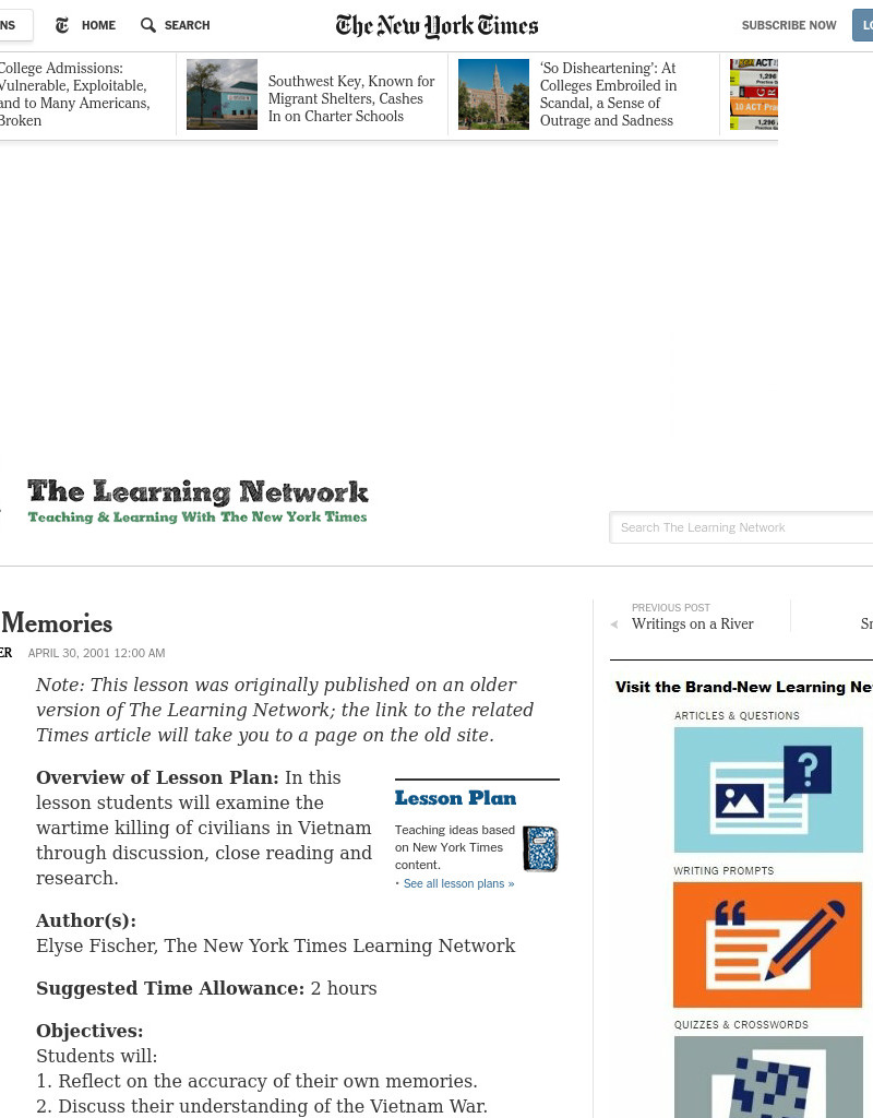 Battling Memories Lesson Plan