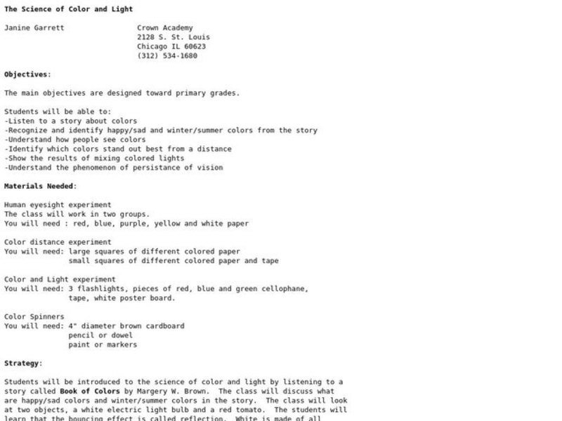 The Science of Color and Light Lesson Plan