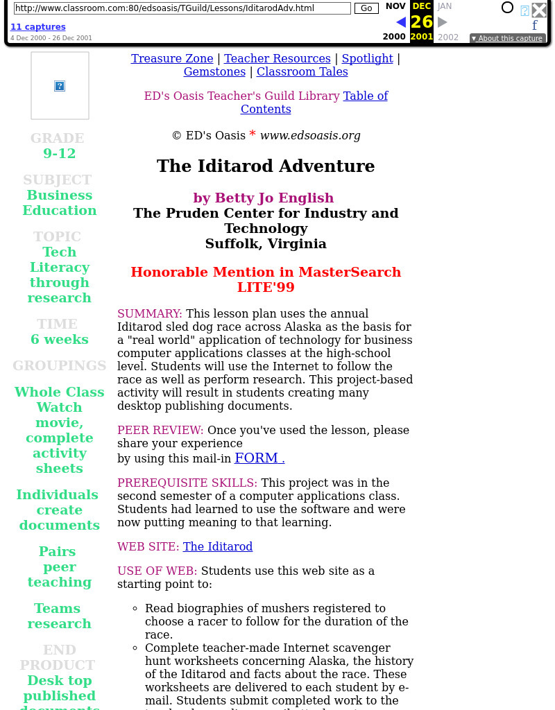 The Iditarod Adventure Lesson Plan