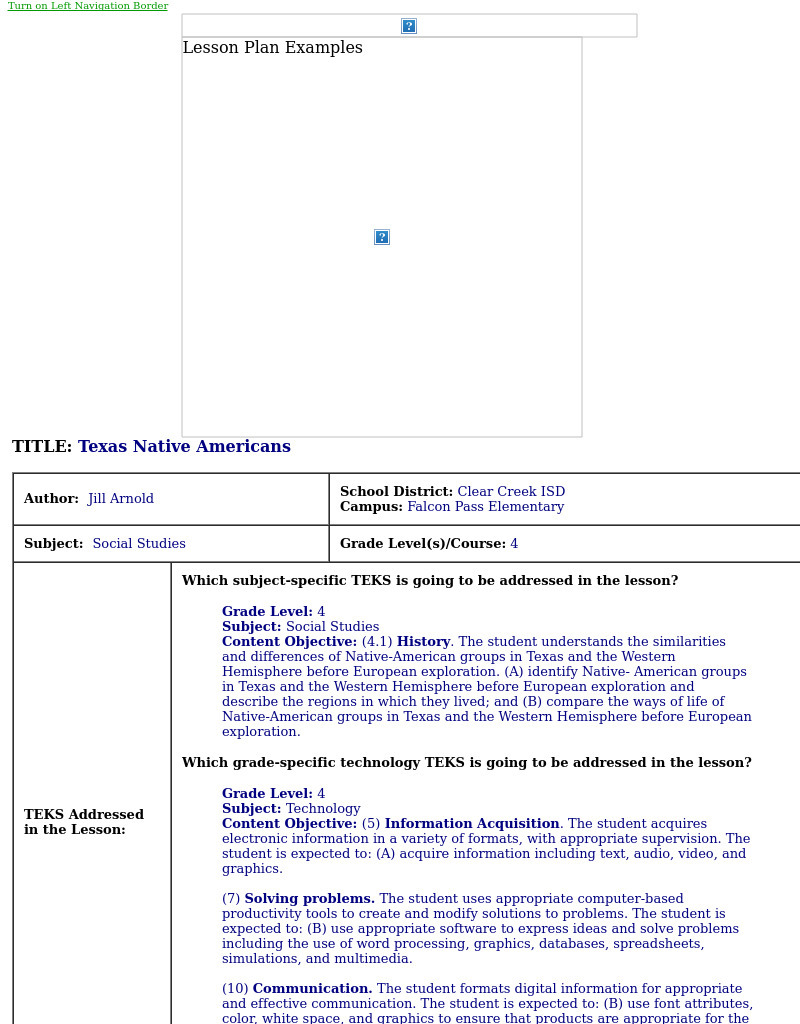 Texas Native Americans Lesson Plan