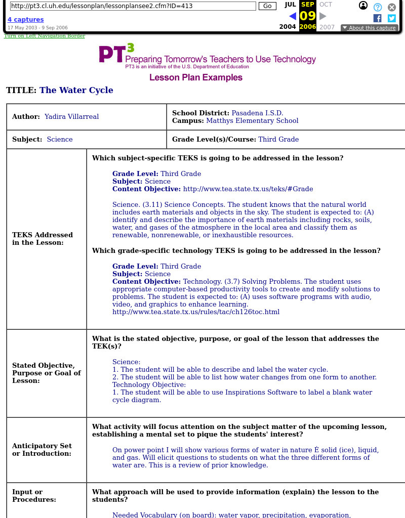 The Water Cycle--Using Inspiration Software Lesson Plan
