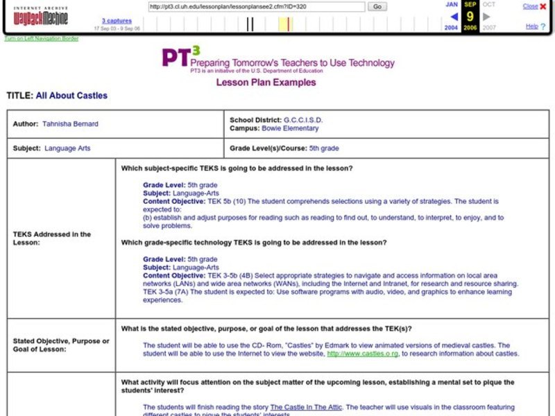 All About Castles Lesson Plan