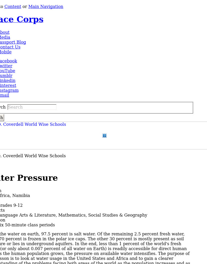 Water Pressure - Disparity of Resources Lesson Plan