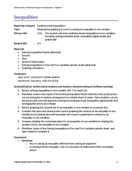 Inequalities Lesson Plan
