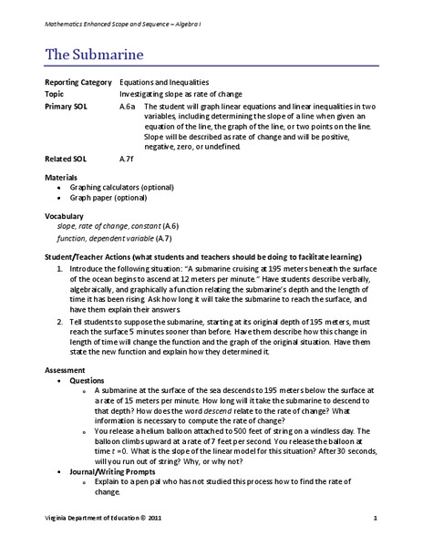 The Submarine Lesson Plan