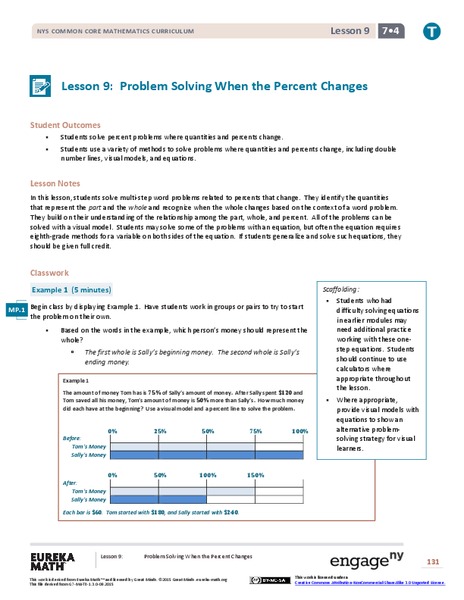 Problem Solving When the Percent Changes Lesson Plan