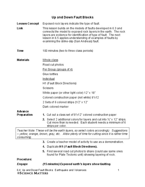 Up and Down Fault Blocks Lesson Plan