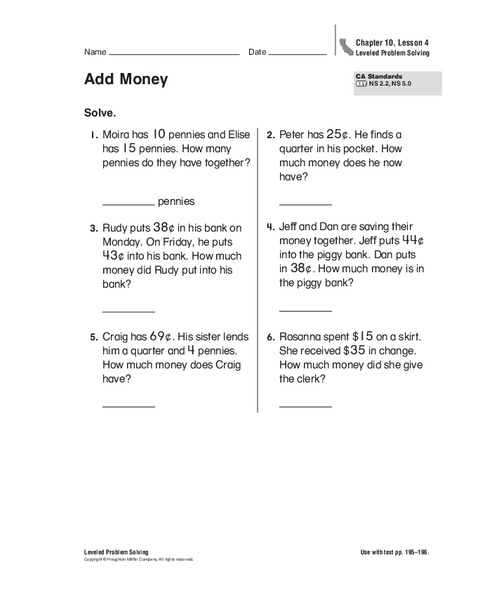 Add Money Worksheet