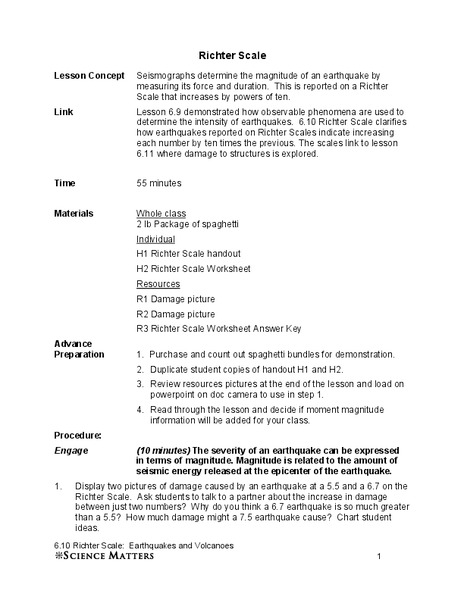 Richter Scale Lesson Plan