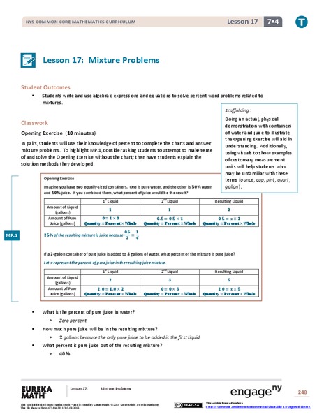 Mixture Problems Lesson Plan