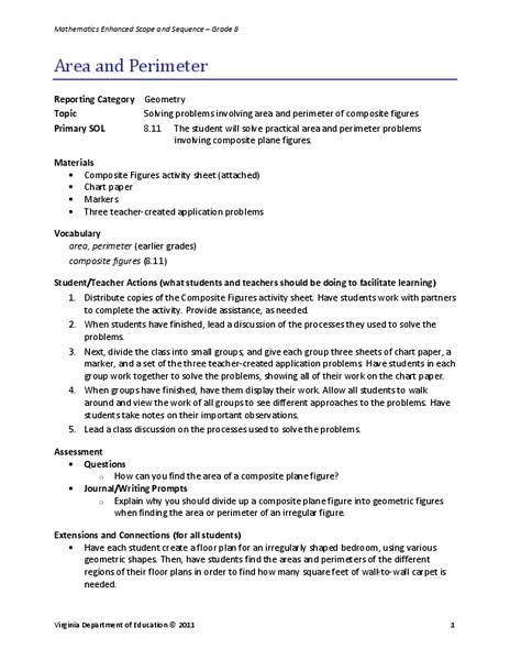 Area and Perimeter Lesson Plan