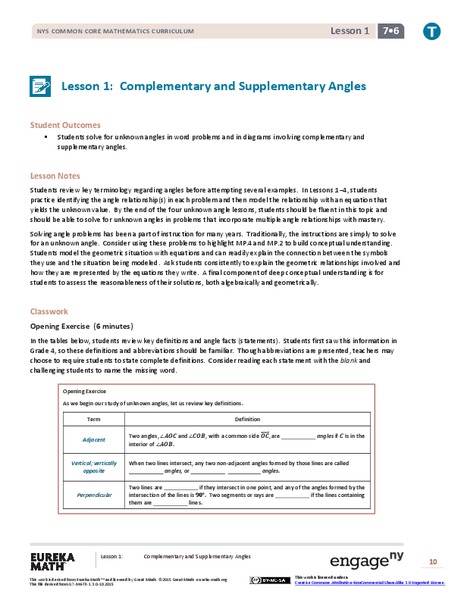 Complementary and Supplementary Angles Lesson Plan