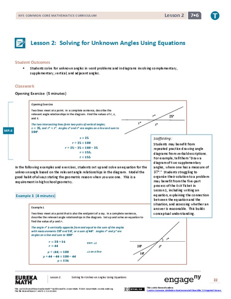 Solving for Unknown Angles Using Equations Lesson Plan