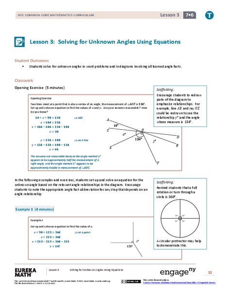 Solving for Unknown Angles Using Equations II Lesson Plan