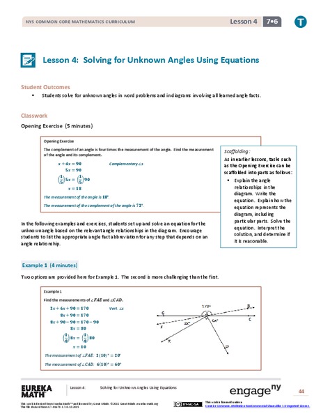Solving for Unknown Angles Using Equations III Lesson Plan