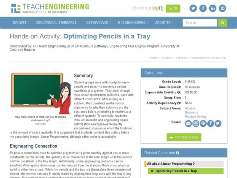 Optimizing Pencils in a Tray Lesson Plan
