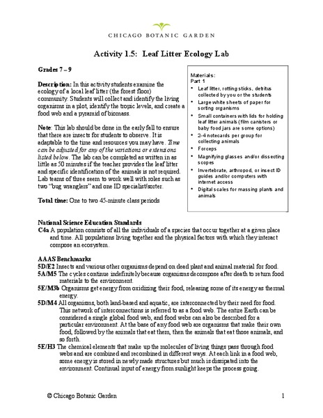 Leaf Litter Ecology Lab Lesson Plan