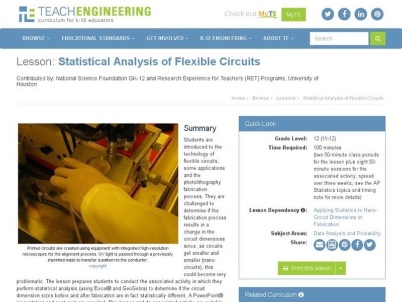 Statistical Analysis of Flexible Circuits Lesson Plan