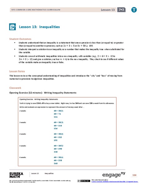 Inequalities Lesson Plan