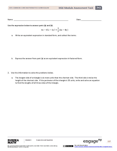 Mid-Module Assessment Task: Grade 7 Mathematics Module 3 Assessment