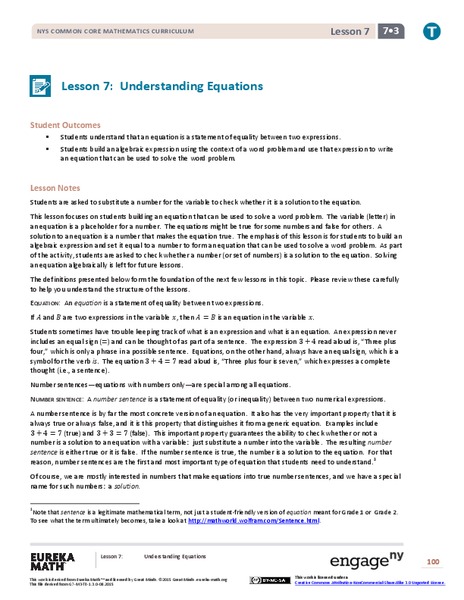 Understanding Equations Lesson Plan