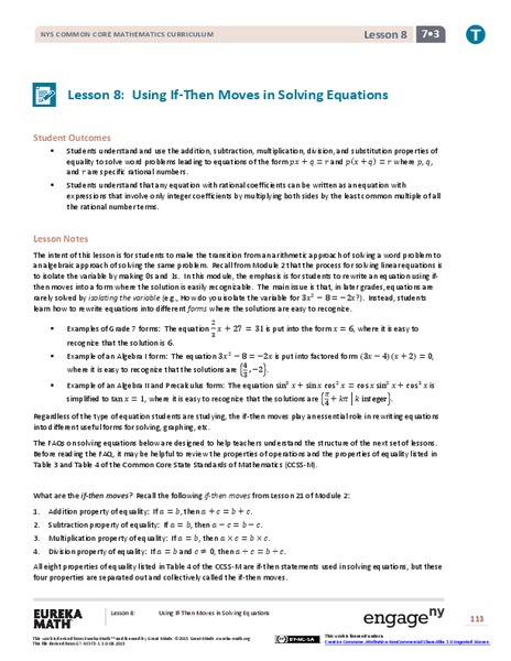 Using If-Then Moves in Solving Equations Lesson Plan