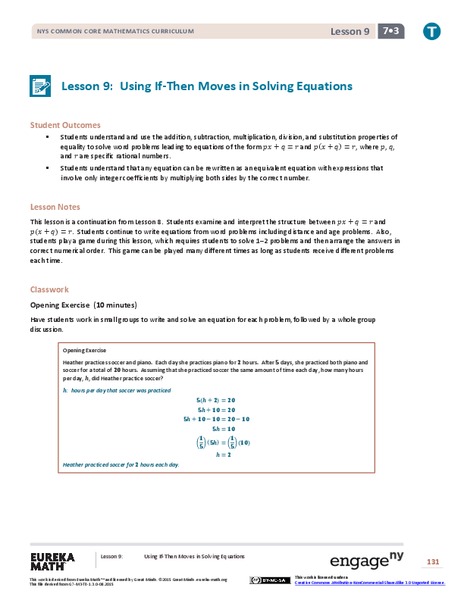 Using If-Then Moves in Solving Equations II Lesson Plan