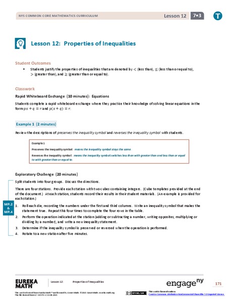 Properties of Inequalities Lesson Plan