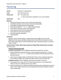 Factoring Lesson Plan