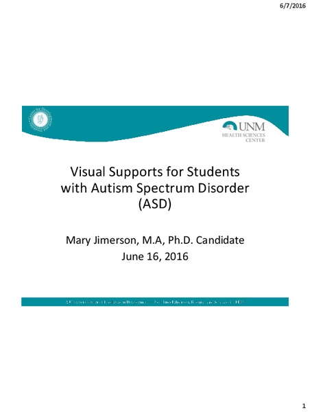 Visual Supports for Students with Autism Spectrum Disorder (ASD) PPT