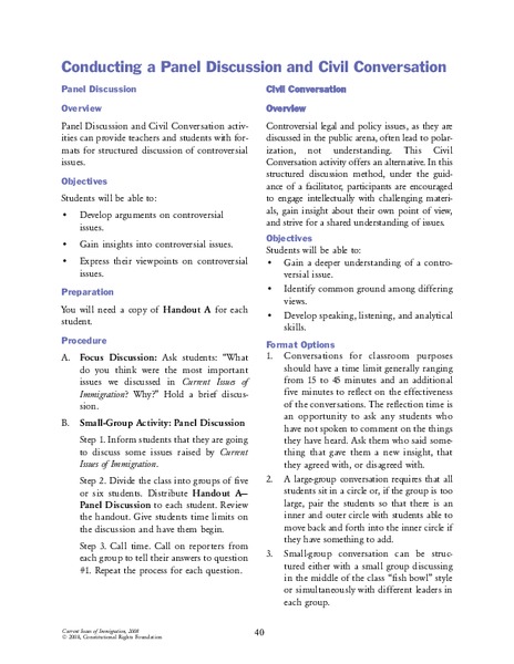 Conducting a Panel Discussion and Civil Conversation Lesson Plan