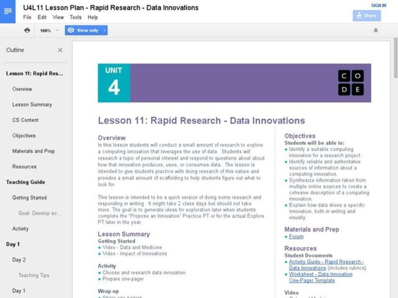 Rapid Research – Data Innovations Lesson Plan