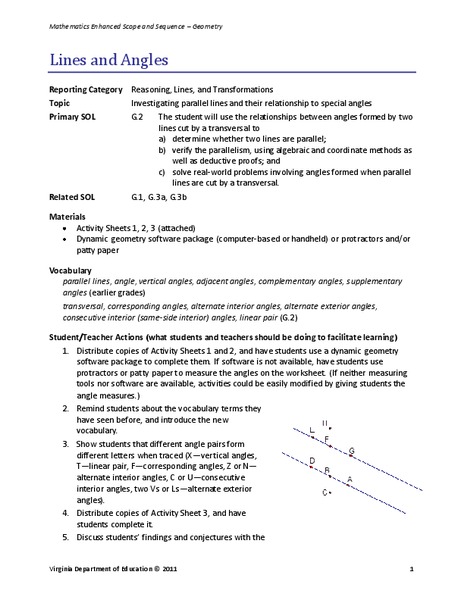 Lines and Angles Lesson Plan