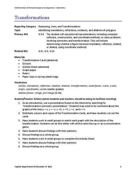 Transformations Lesson Plan