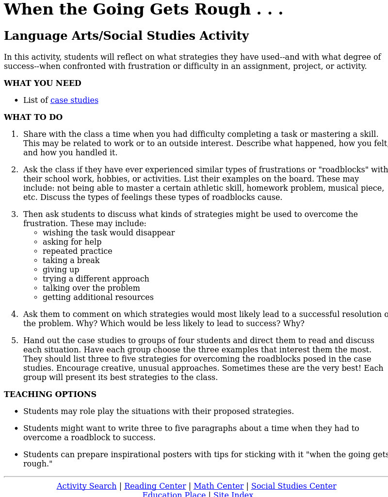 When the Going Gets Rough... Activity