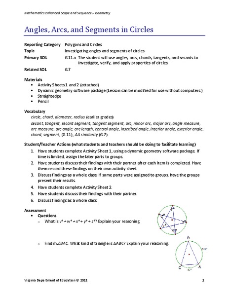 Angles, Arcs, and Segments in Circles Lesson Plan