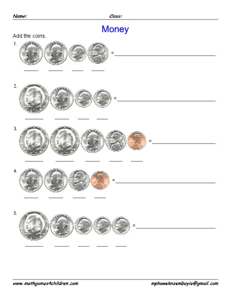 Add the Coins Worksheet