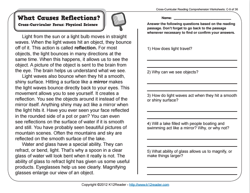 What Causes Reflections? Worksheet
