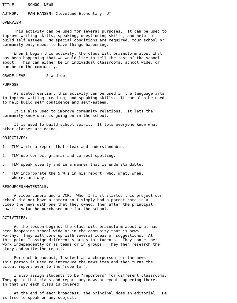 School News Lesson Plan