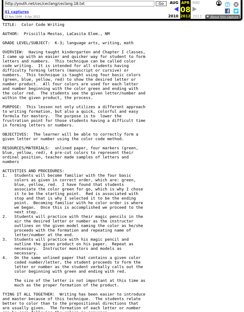 Color Code Writing Lesson Plan