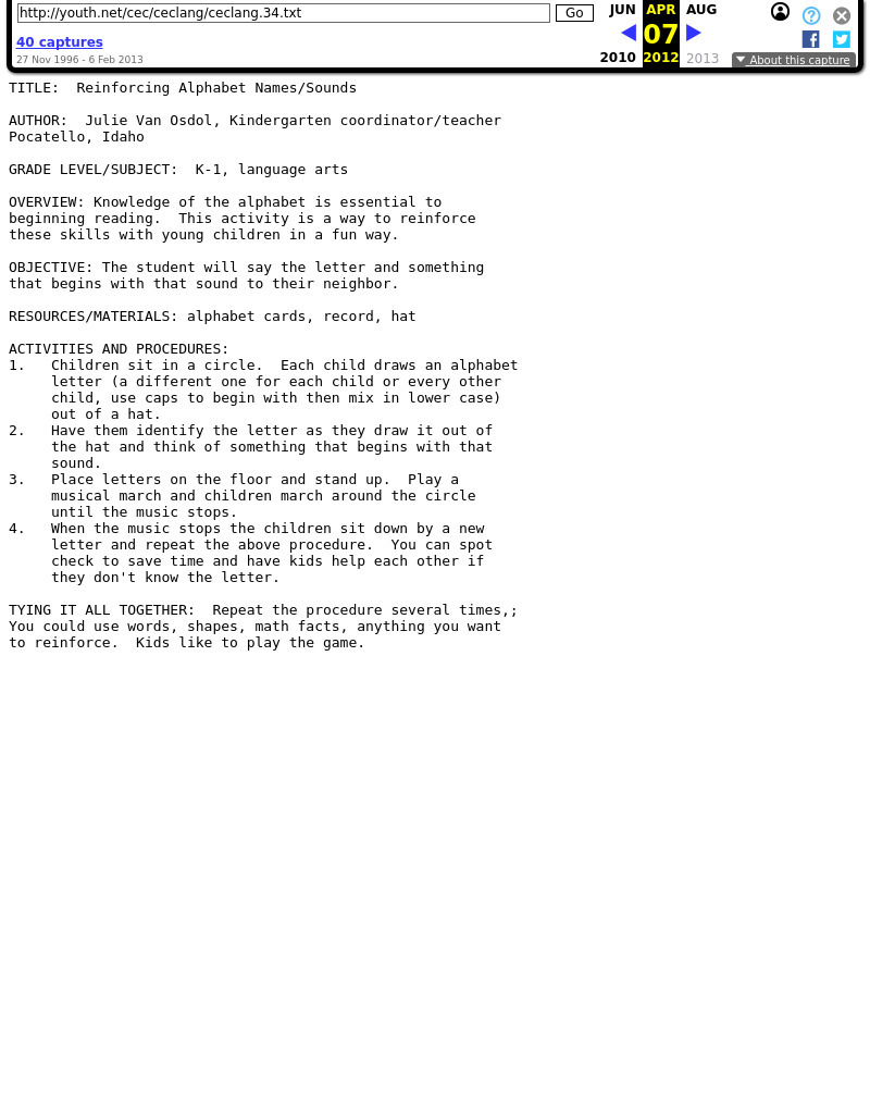 Reinforcing Alphabet Names/Sounds Lesson Plan