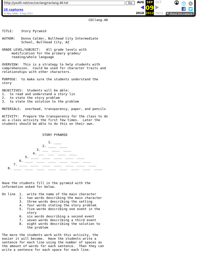 Story Pyramid Lesson Plan
