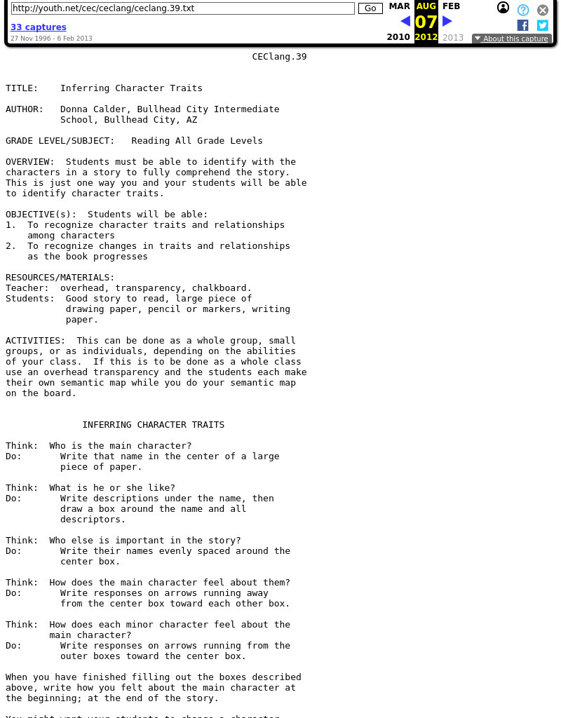 Inferring Character Traits Lesson Plan