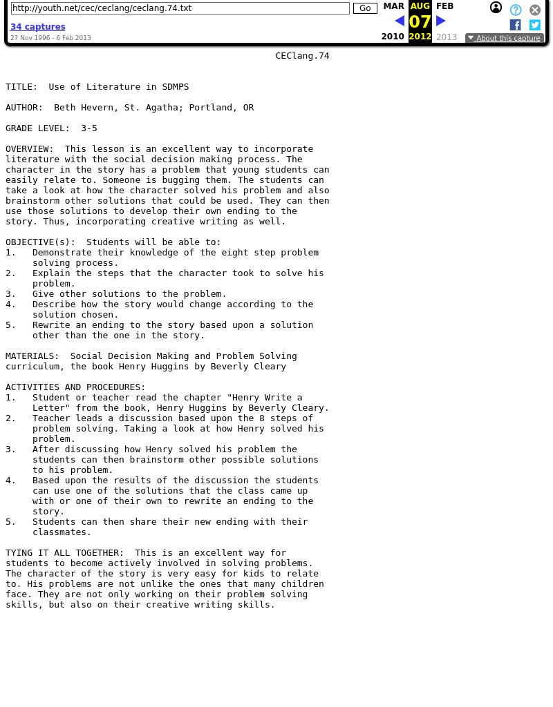 Use of Literature in SDMPS Lesson Plan