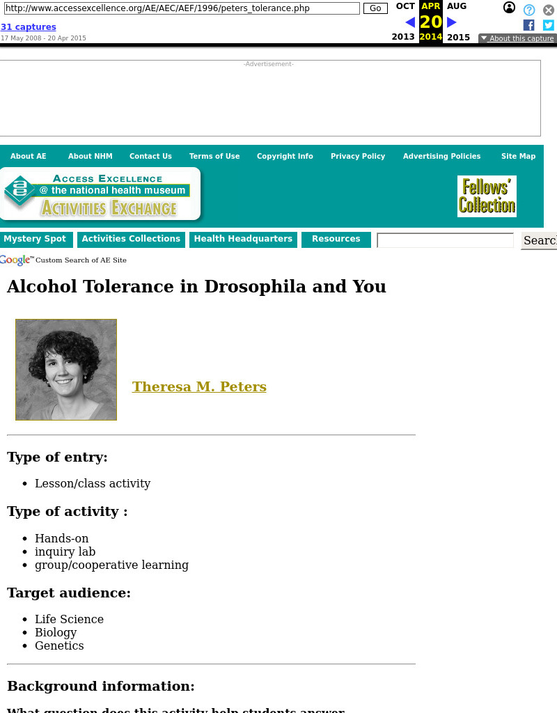 Alcohol Tolerance in Drosophila and You Lesson Plan