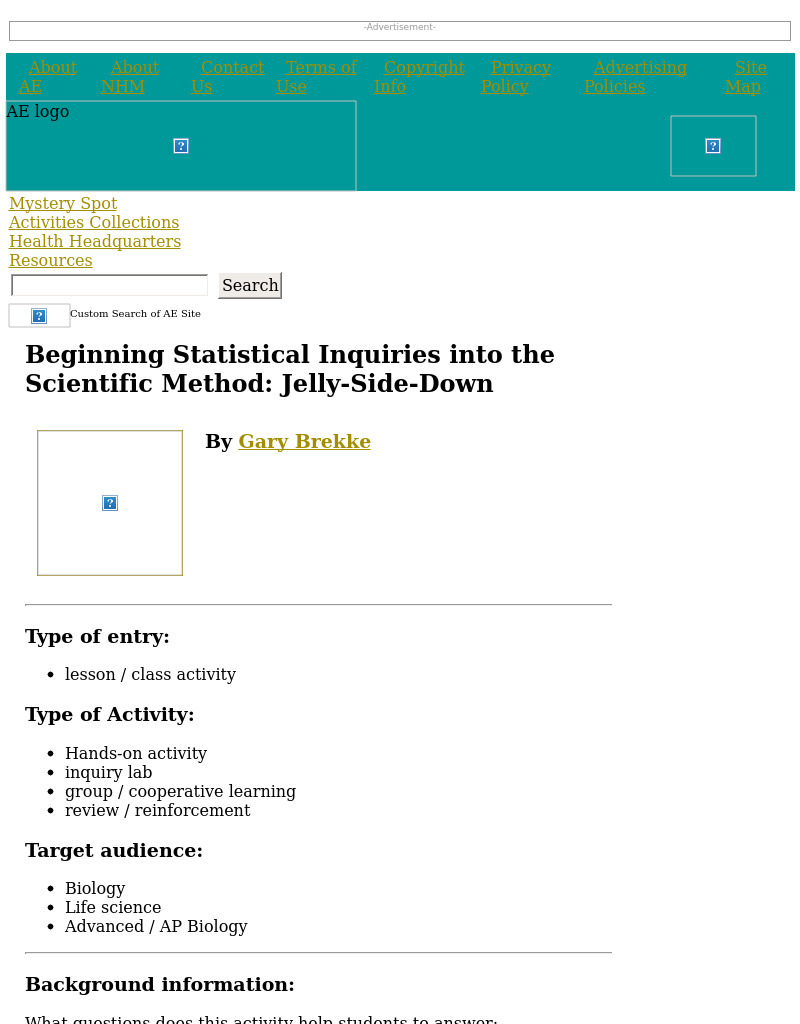 Beginning Statistical Inquiries into the Scientific Method: Jelly-Side-Down Lesson Plan