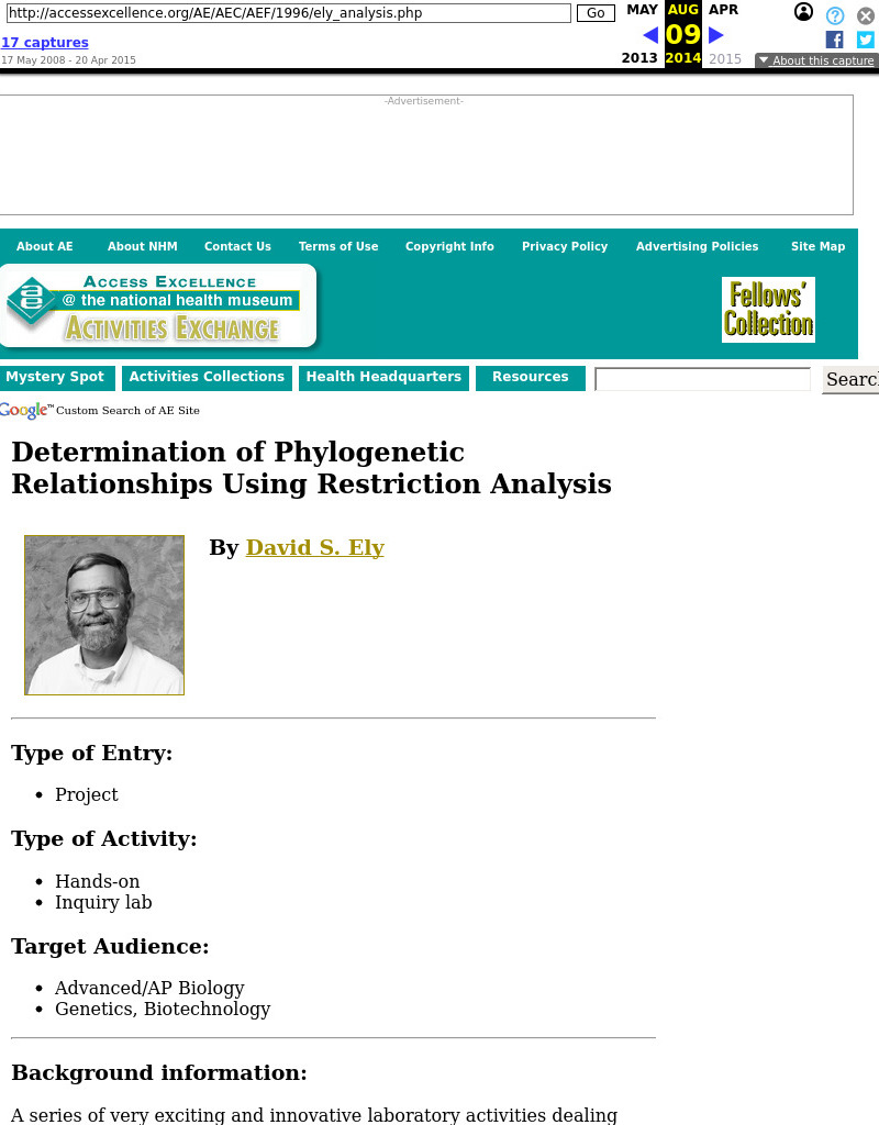 Determination of Phylogenetic Relationships Using Restriction Analysis Lesson Plan